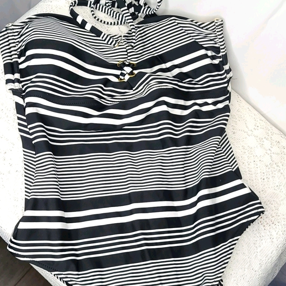 Old Navy striped one piece halter top bathing suit